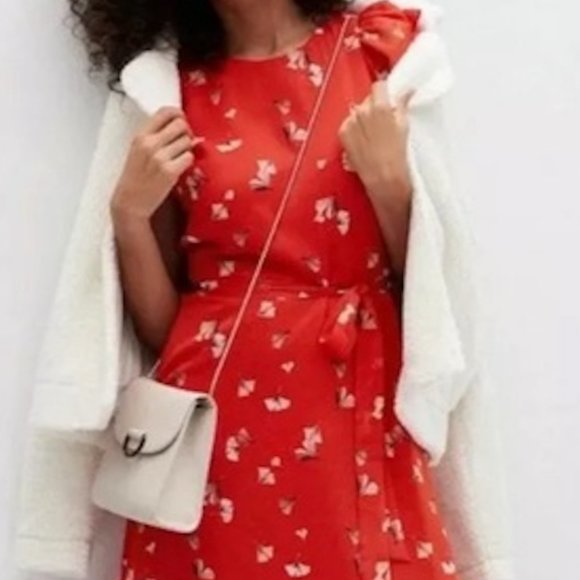 Banana Republic Red Floral Tie Waist Midi Dress - Picture 2 of 3